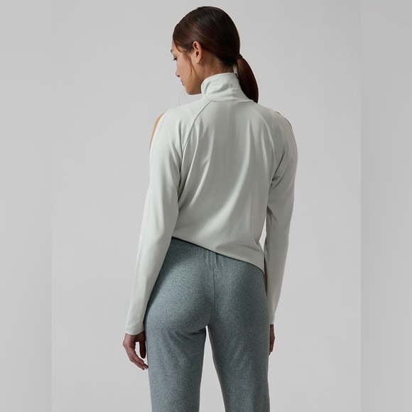 Athleta long sleeve soft cold shoulder solid turtleneck top on grey. Size M - Picture 3 of 8